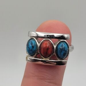 Vintage Sarah Coventry Adjustable Ring With Faux Turquoise and Cabochon Stones